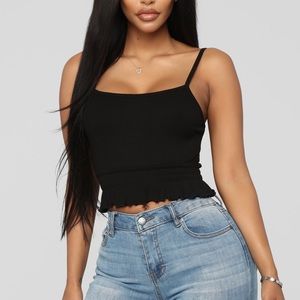 Basic Lettuce Trim Black Crop Top
